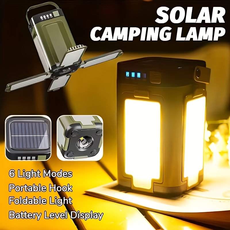 Outdoor Power Lights - ไฟแคมป์ปิ้งพกพาพลังงานแสงอาทิตย์ ชาร์จไฟด้วยพลังงานแสงอาทิตย์ พับเก็บได้ แบตเตอรี่สำรอง 2000mah พร้อมหน้าจอแสดงผลอัจฉริยะ