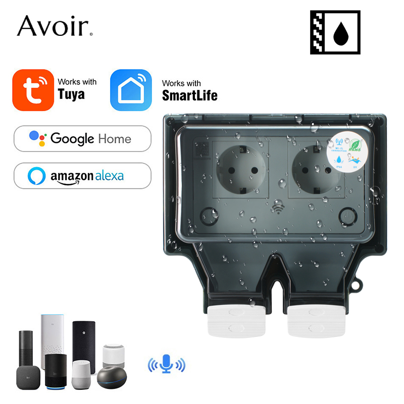 Outdoor Power Plus - Avoir Tuya ผนังซ็อกเก็ตไฟฟ้า Ip66ซ็อกเก็ตกันน้ำพร้อมฝาครอบปลั๊กอัจฉริยะไวไฟ Eu มาตรฐานกลางแจ้งกันฝนซ็อกเก็ต