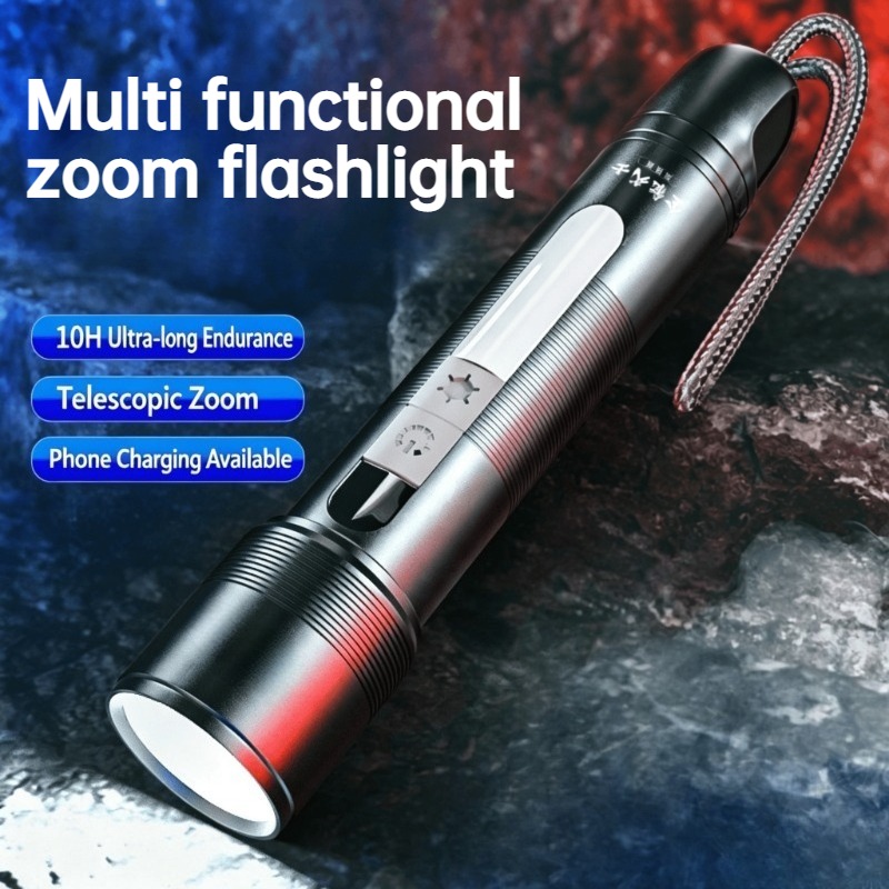 Outdoor Power Lights - ไฟฉาย LED อเนกประสงค์ซูมได้ COB ไฟด้านข้างแบบชาร์จไฟได้พาวเวอร์แบงค์แบบพกพาไฟฉายกันน้ำกลางแจ้งแคมป์ปิ้งเดินป่า