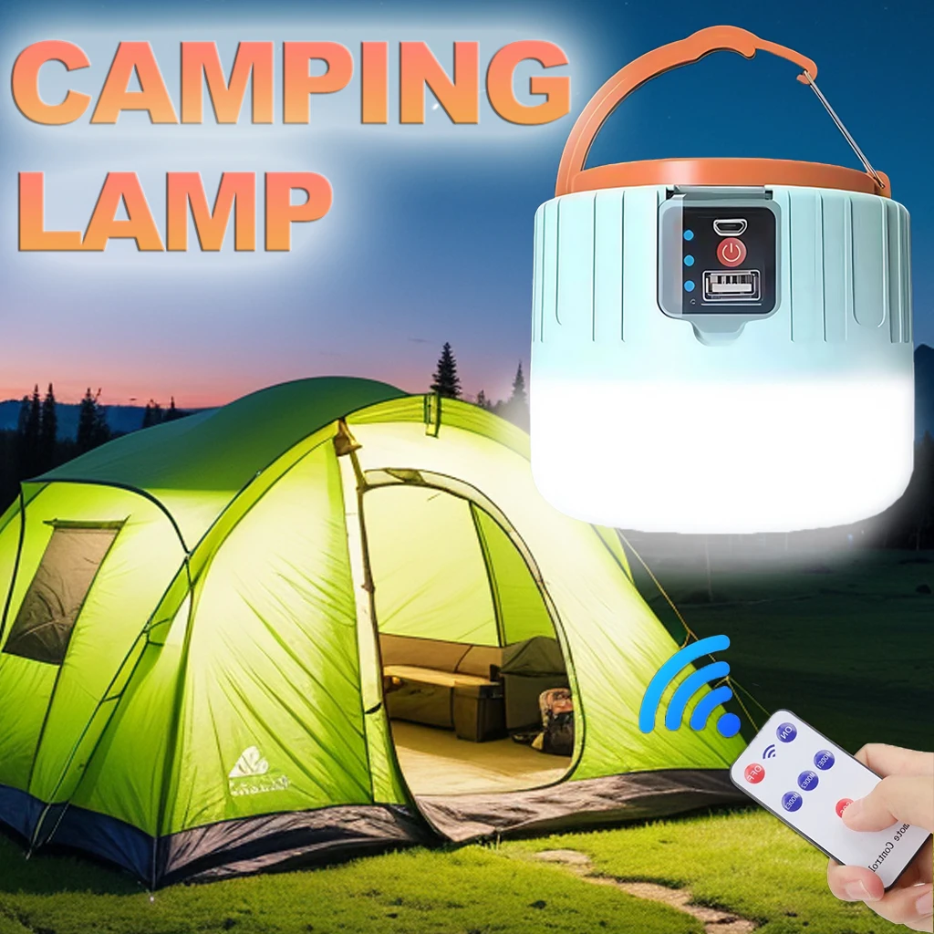 Outdoor Power Lights - โคมไฟตั้งแคมป์พลังงานแสงอาทิตย์แบบชาร์จไฟได้ LED แบบพกพาพร้อมรีโมท, ไฟฉายพาวเวอร์แบงค์ โคมไฟฉุกเฉินกลางแจ้งสำหรับตกปลา บาร์บีคิว