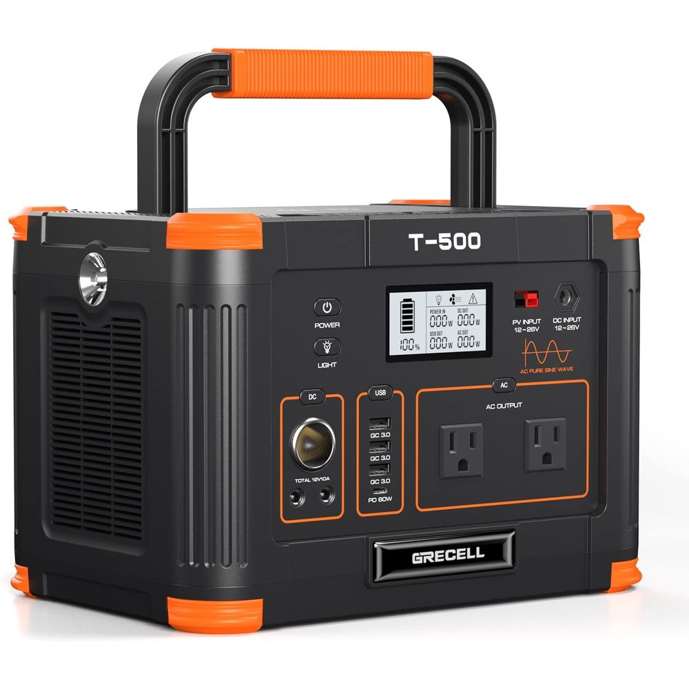 Outdoor Power Vac - สถานีพลังงานแบบพกพา 500W (กำลังสูงสุด 1000W), 519Wh เครื่องกำเนิดไฟฟ้าสำหรับใช้งานกลางแจ้ง