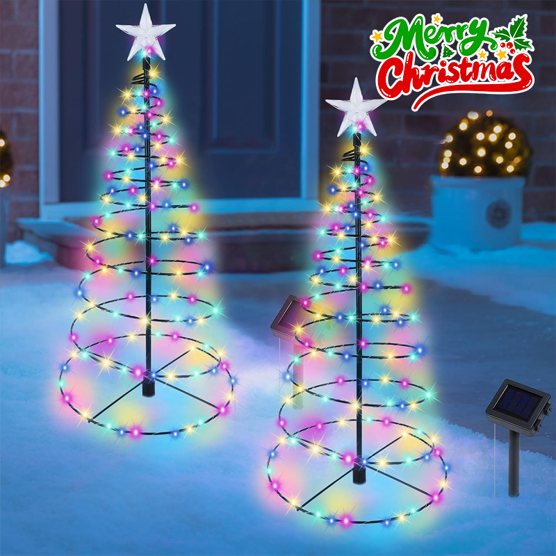Outdoor Power For Christmas Lights - ไฟต้นคริสต์มาส LED พลังงานแสงอาทิตย์ แสงสีขาวอบอุ่น ดีไซน์เหล็กดัดตั้งพื้นถึงเพดาน สำหรับตกแต่งสวนกลางแจ้ง