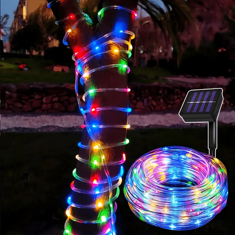 Outdoor Power For Christmas Lights - หลอดไฟ LED พลังงานแสงอาทิตย์สำหรับตกแต่งภายนอกอาคาร ไฟเชือกหลากสีสำหรับสวน งานคริสต์มาส งานแต่งงาน
