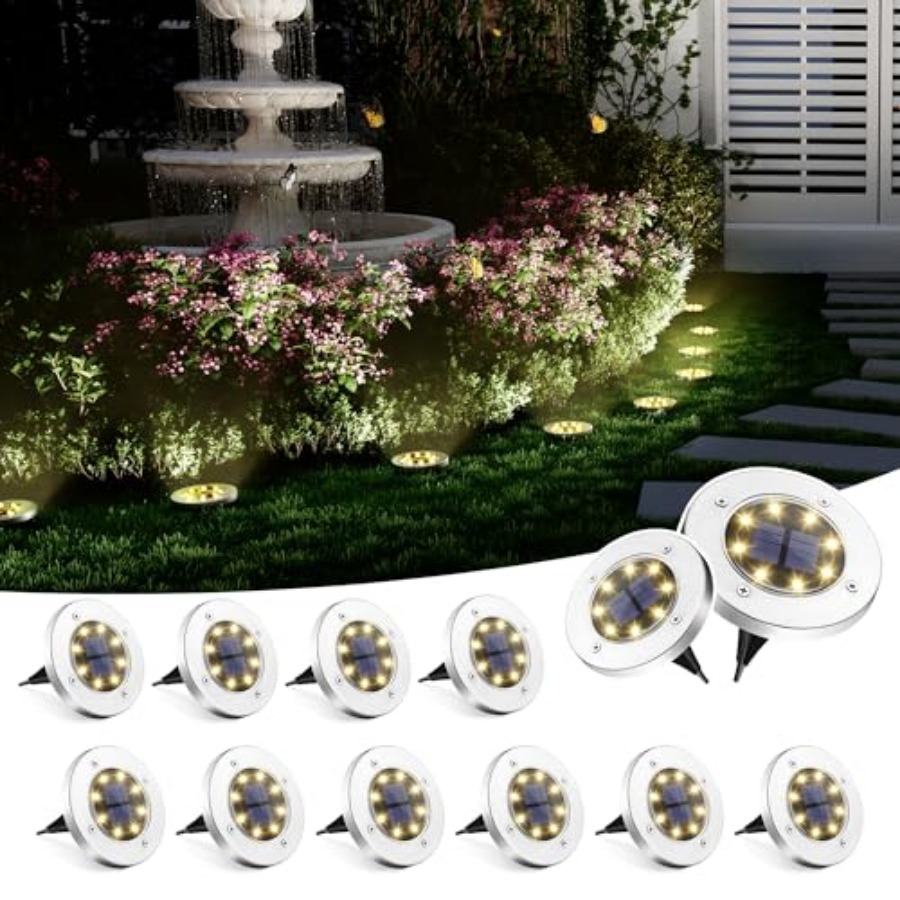 Outdoor Power Lights - ไฟพื้นพลังงานแสงอาทิตย์ ไฟโซลาร์เซลล์กลางแจ้ง กันน้ำ 8 LED ไฟตกแต่งสวน