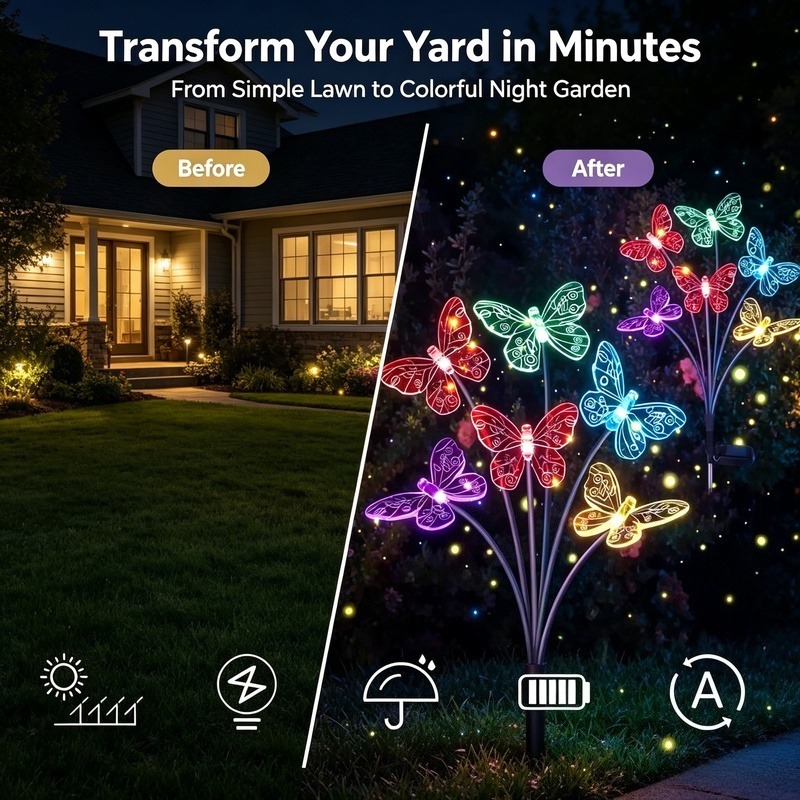 ไฟประดับสวนรูปผีเสื้อพลังงานแส - Outdoor Power Lights บทวิจารณ์และราคา
